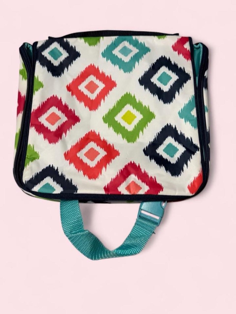 thirty-one Multicolor Diamond Print Cosmetic Bag with Teal Strap